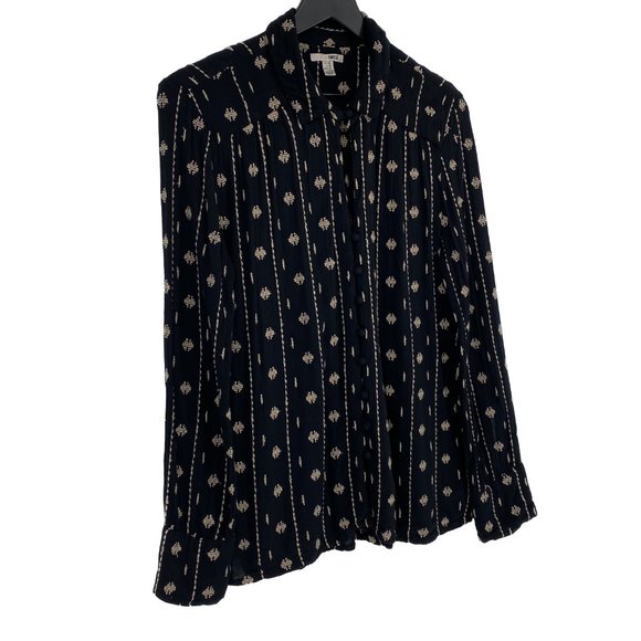 AMUSE SOCIETY Black Cream Embroidered Keyhole Long Sleeve Blouse Size M - Picture 2 of 15